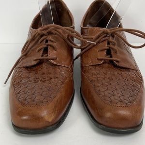 DREW Brown Leather Woven Heeled Oxford Shoes Women's 9.5M